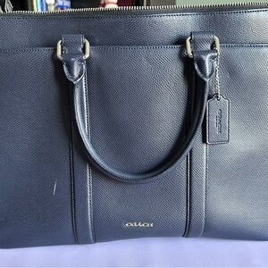 Coach Navy Pebbled Leather Men's Brief Tote with Hang Tag